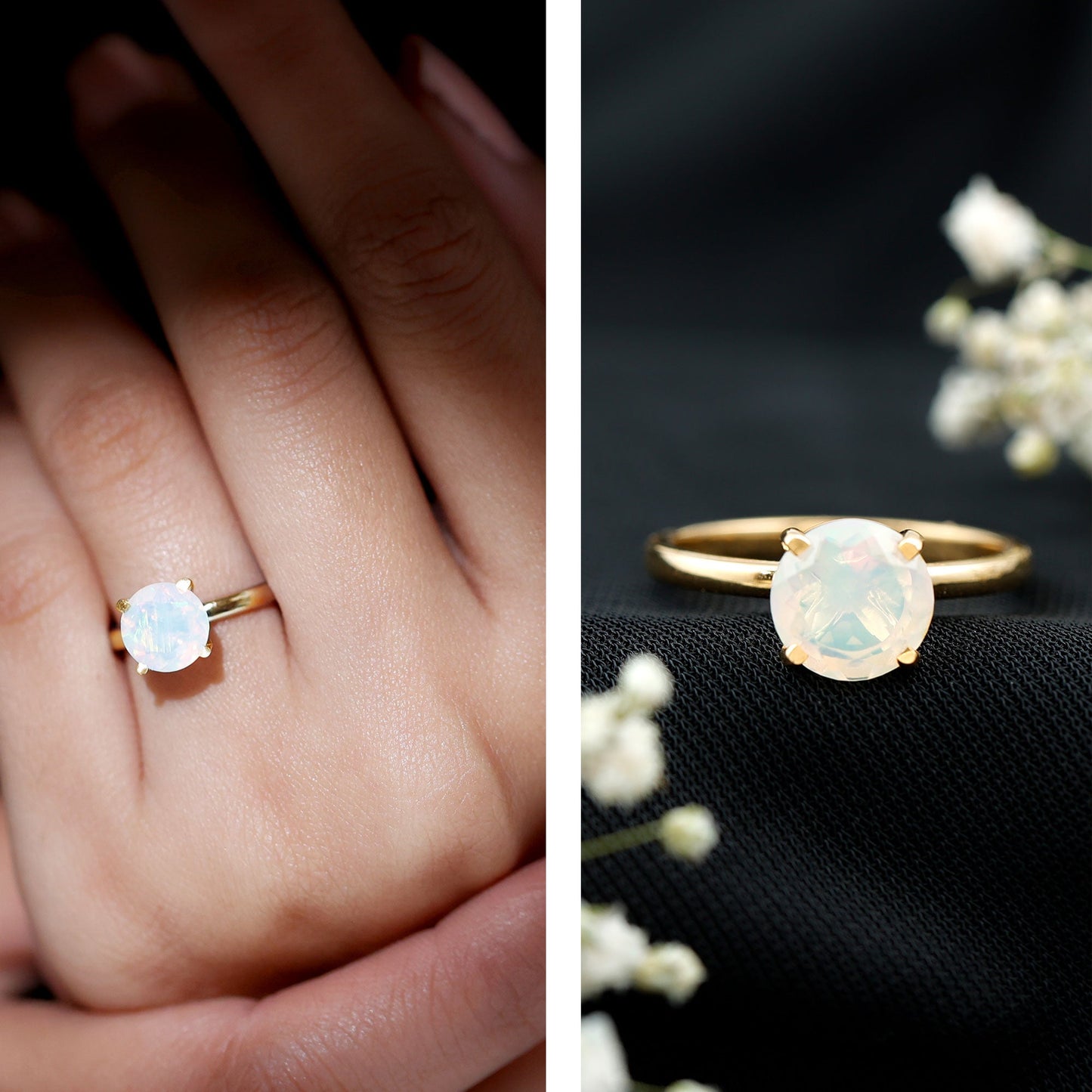 Classic 2 Carat Solitaire Ethiopian Rainbow Opal Engagement Ring