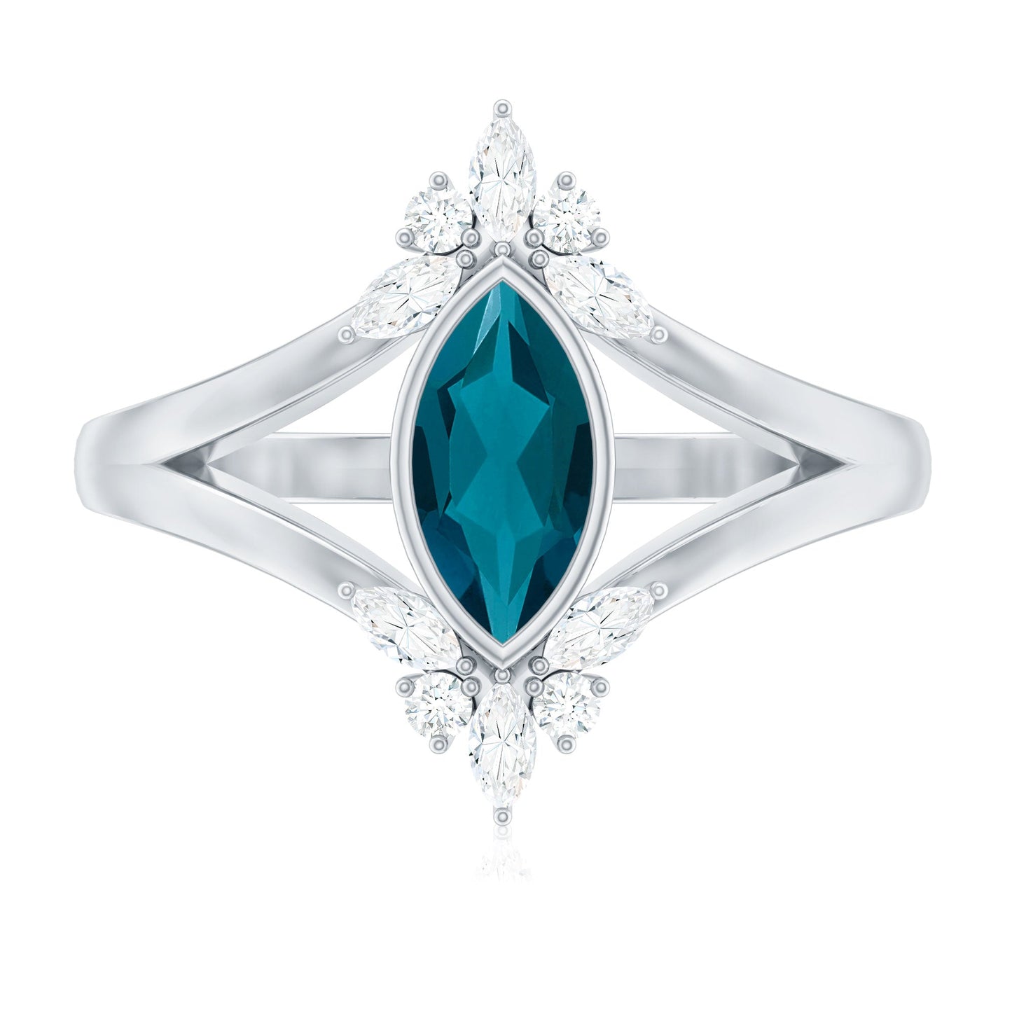 0.7 Carat Marquise Cut London Blue Topaz Cocktail Ring with Diamond