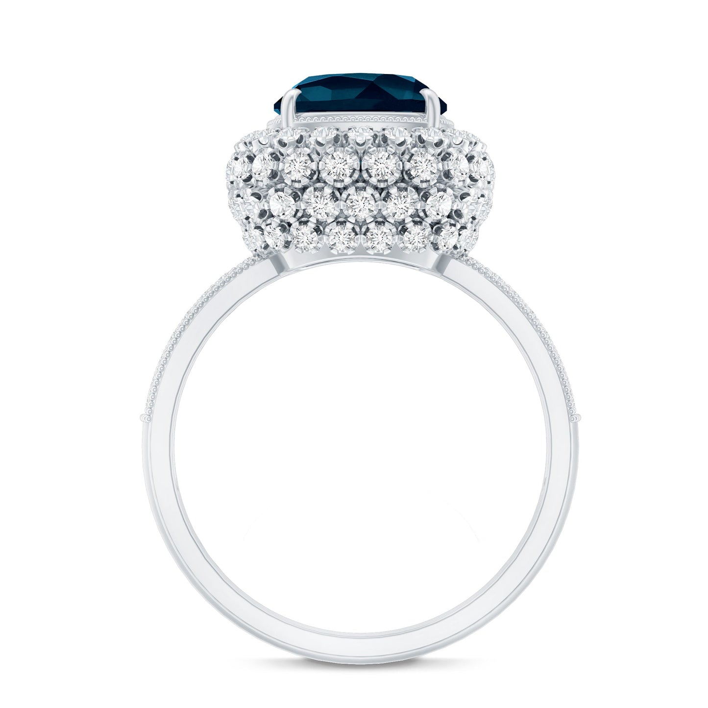 Vintage Inspired London Blue Topaz Designer Engagement Ring with Moissanite