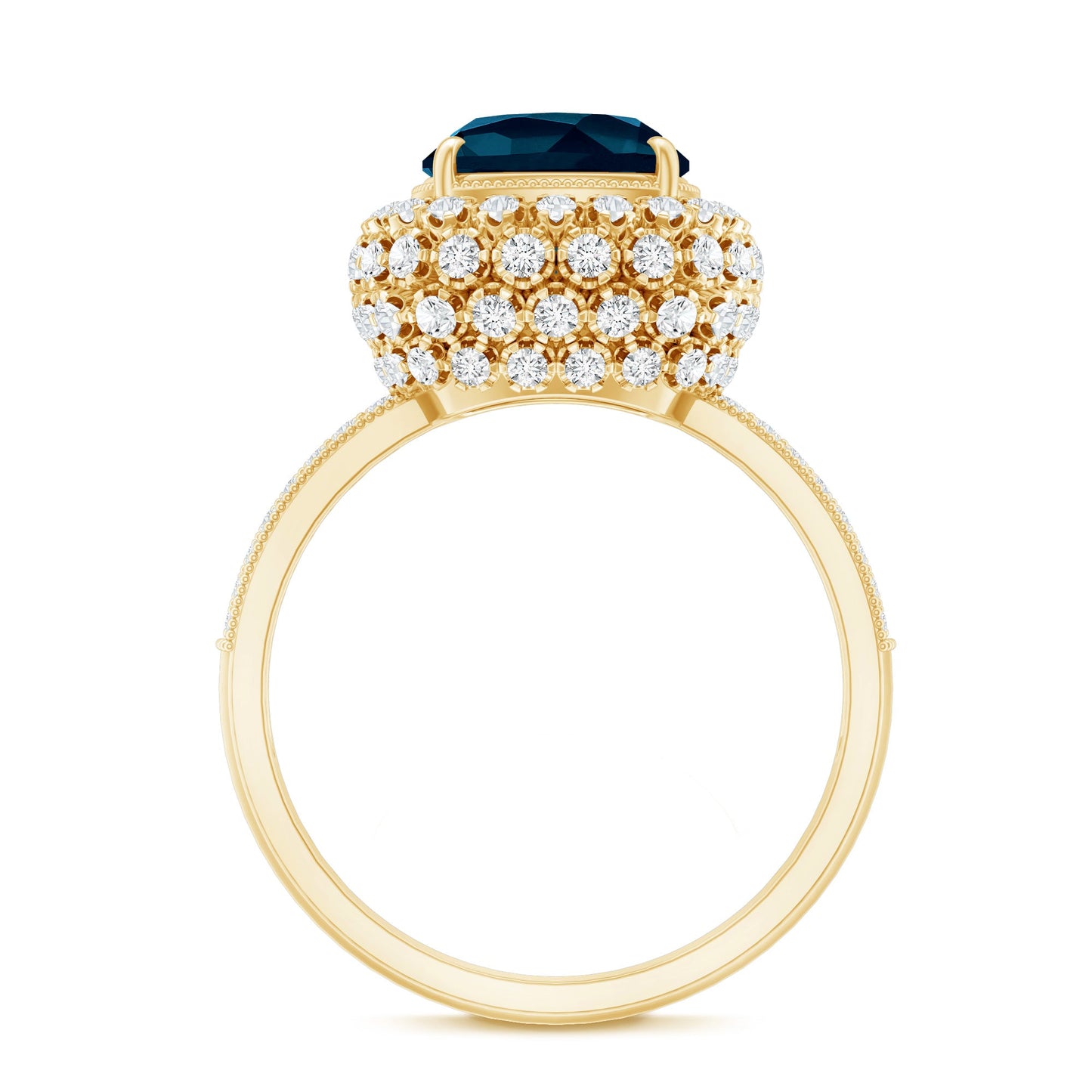 Vintage Inspired London Blue Topaz Designer Engagement Ring with Moissanite