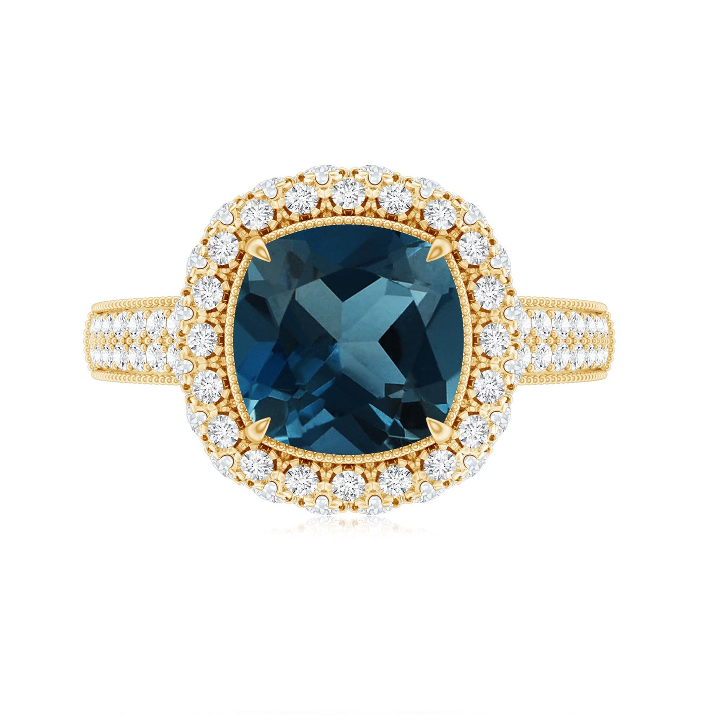 Vintage Inspired London Blue Topaz Designer Engagement Ring with Moissanite