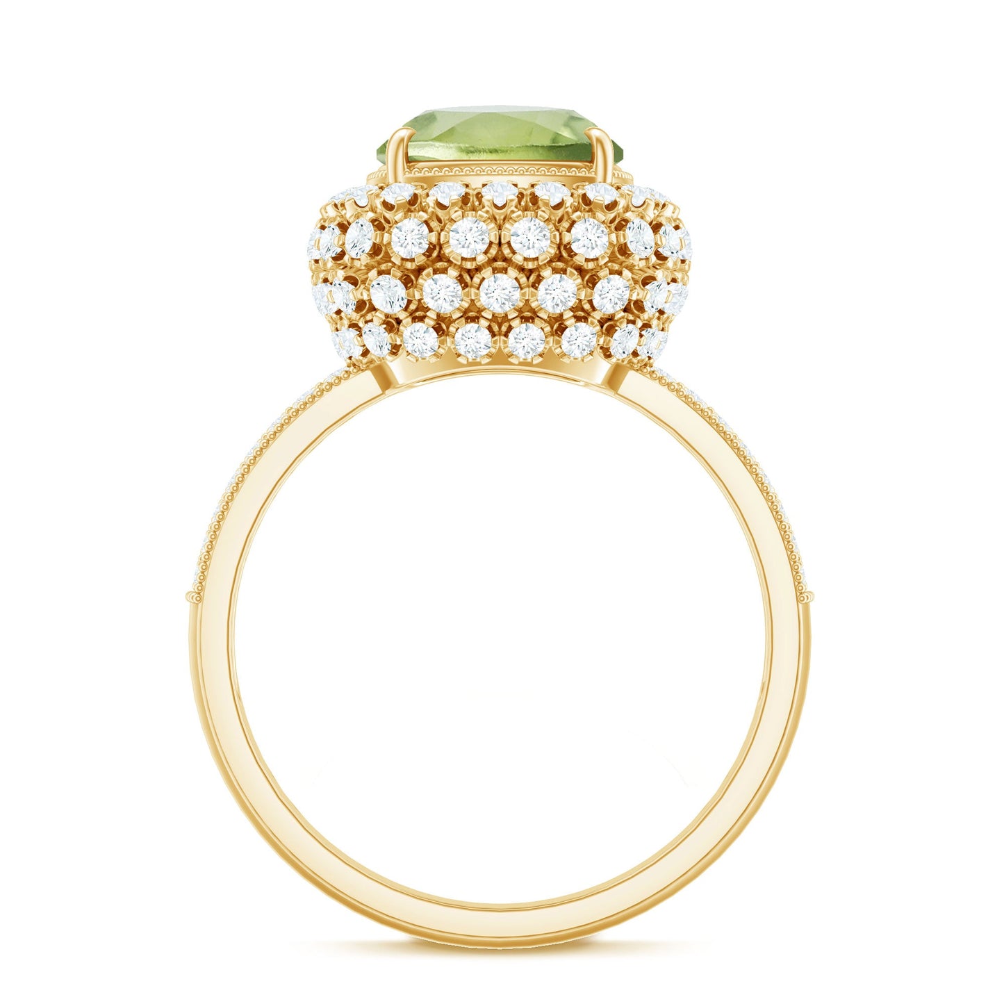 Antique Style 2 Carat Cushion Cut Peridot Engagement Ring with Moissanite Halo