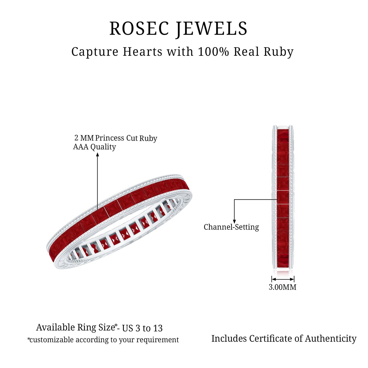 Genuine Princess Cut Ruby Eternity Wedding Ring for Women