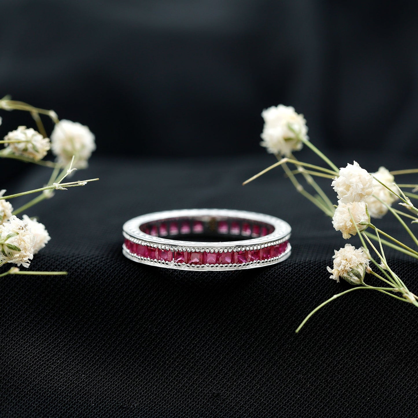 Genuine Princess Cut Ruby Eternity Wedding Ring for Women