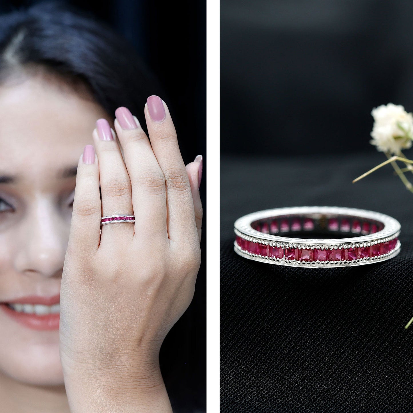 Genuine Princess Cut Ruby Eternity Wedding Ring for Women