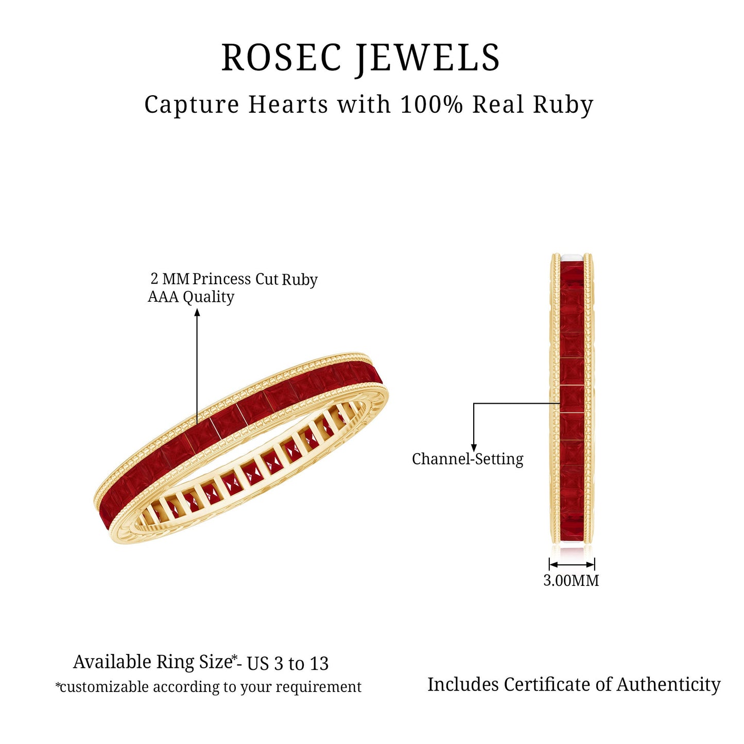 Genuine Princess Cut Ruby Eternity Wedding Ring for Women