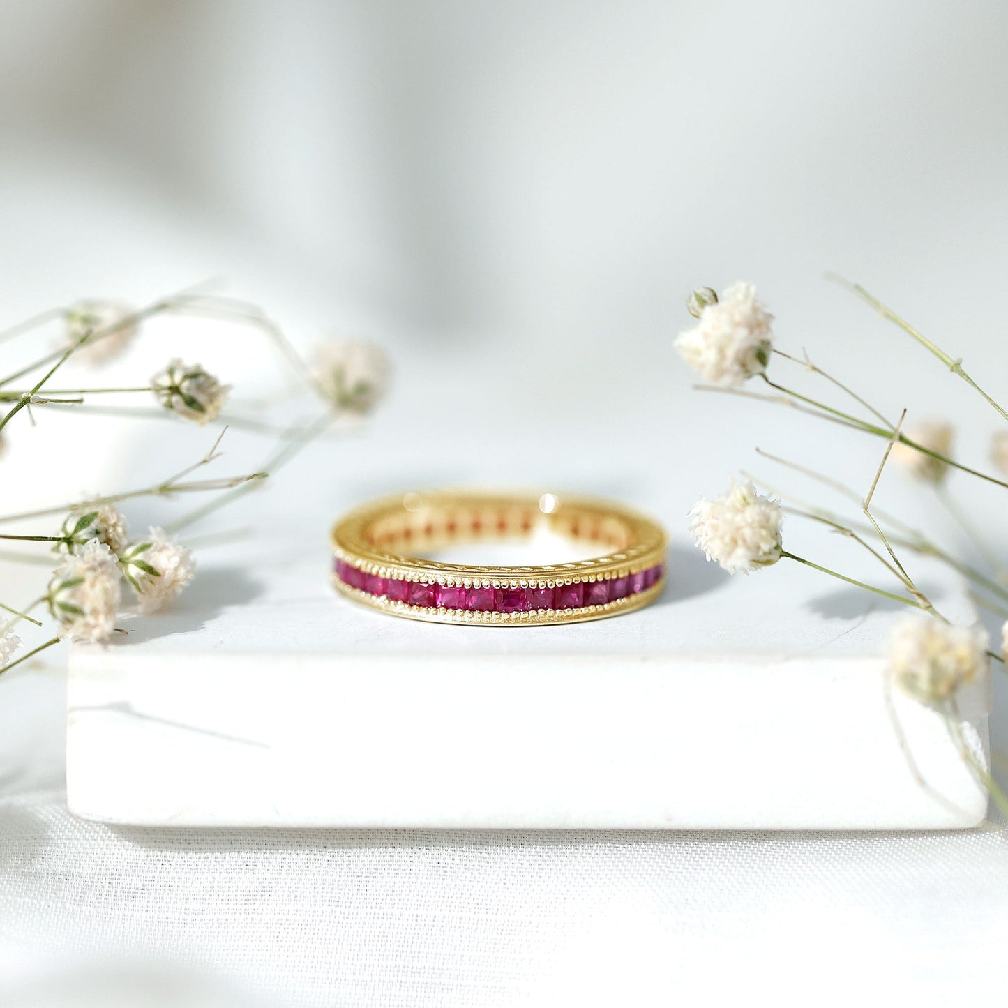 Genuine Princess Cut Ruby Eternity Wedding Ring for Women