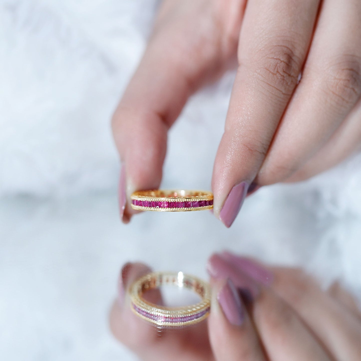 Genuine Princess Cut Ruby Eternity Wedding Ring for Women