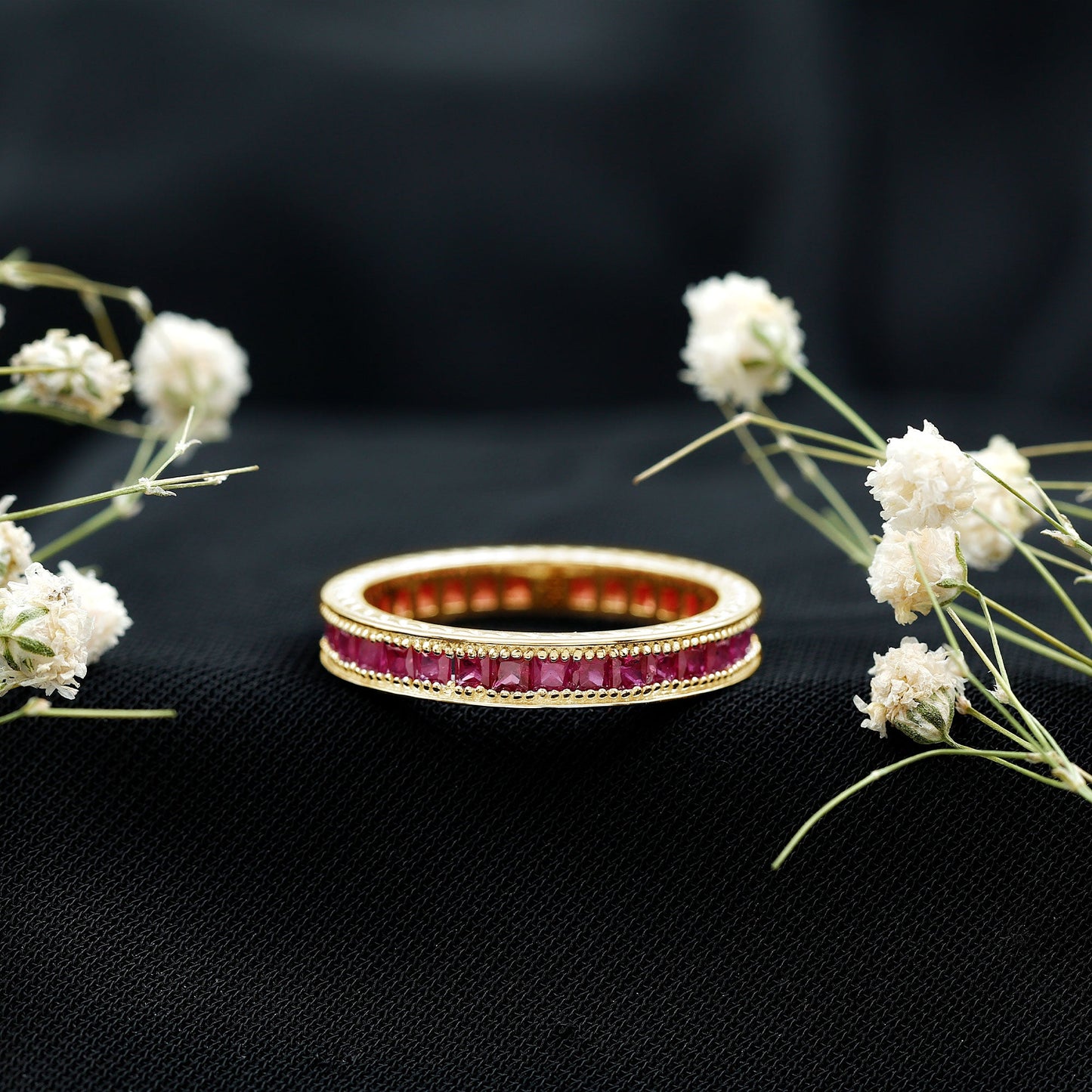 Genuine Princess Cut Ruby Eternity Wedding Ring for Women