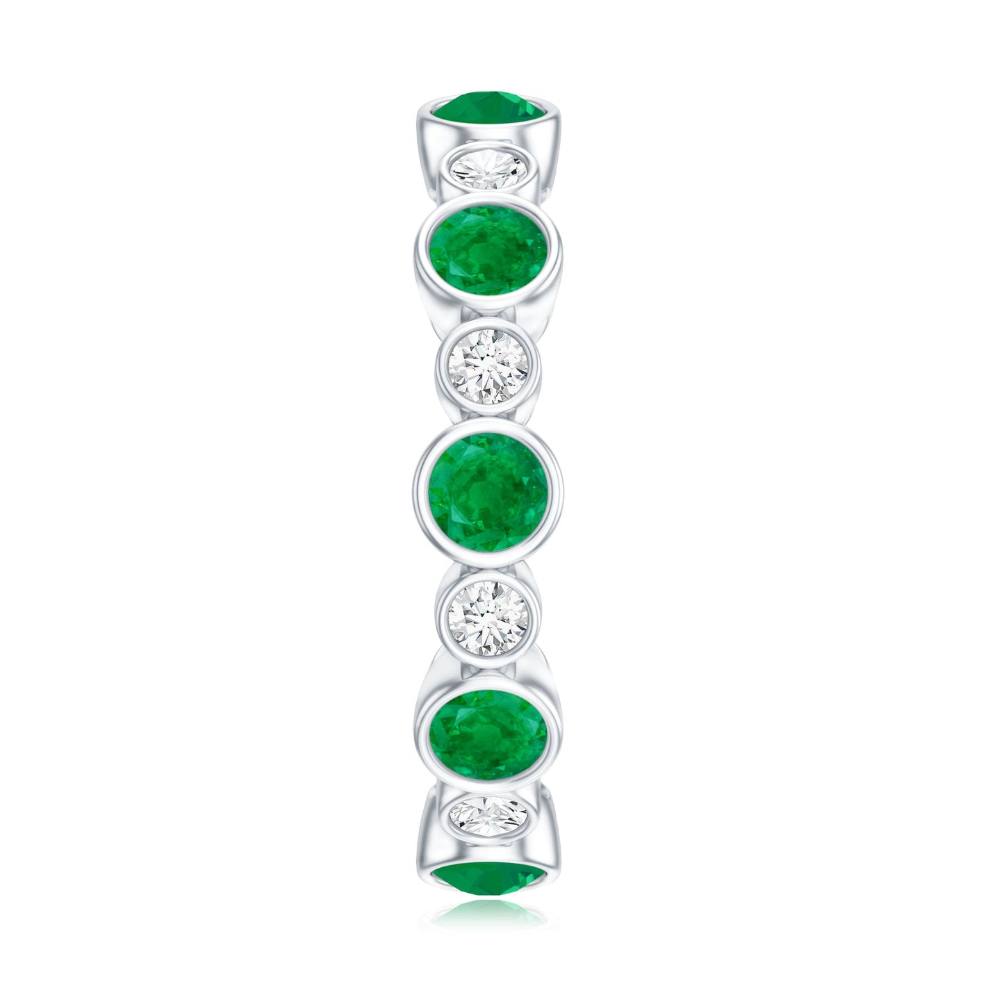 Bezel Set Round Emerald and Diamond Eternity Wedding Band