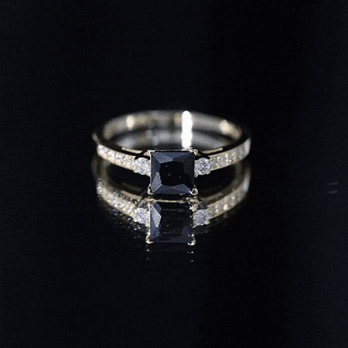 Certified 1 Carat Lab Grown Black and White Diamond Princess Cut Engagement Ring