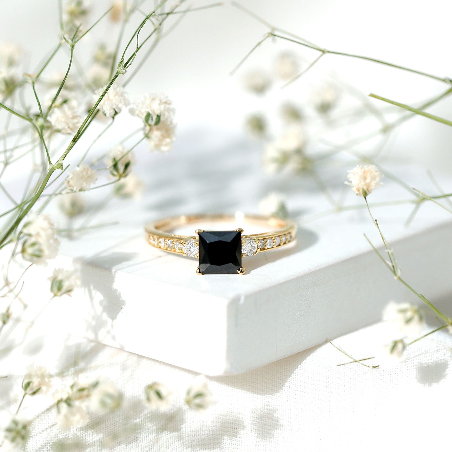Certified 1 Carat Lab Grown Black and White Diamond Princess Cut Engagement Ring