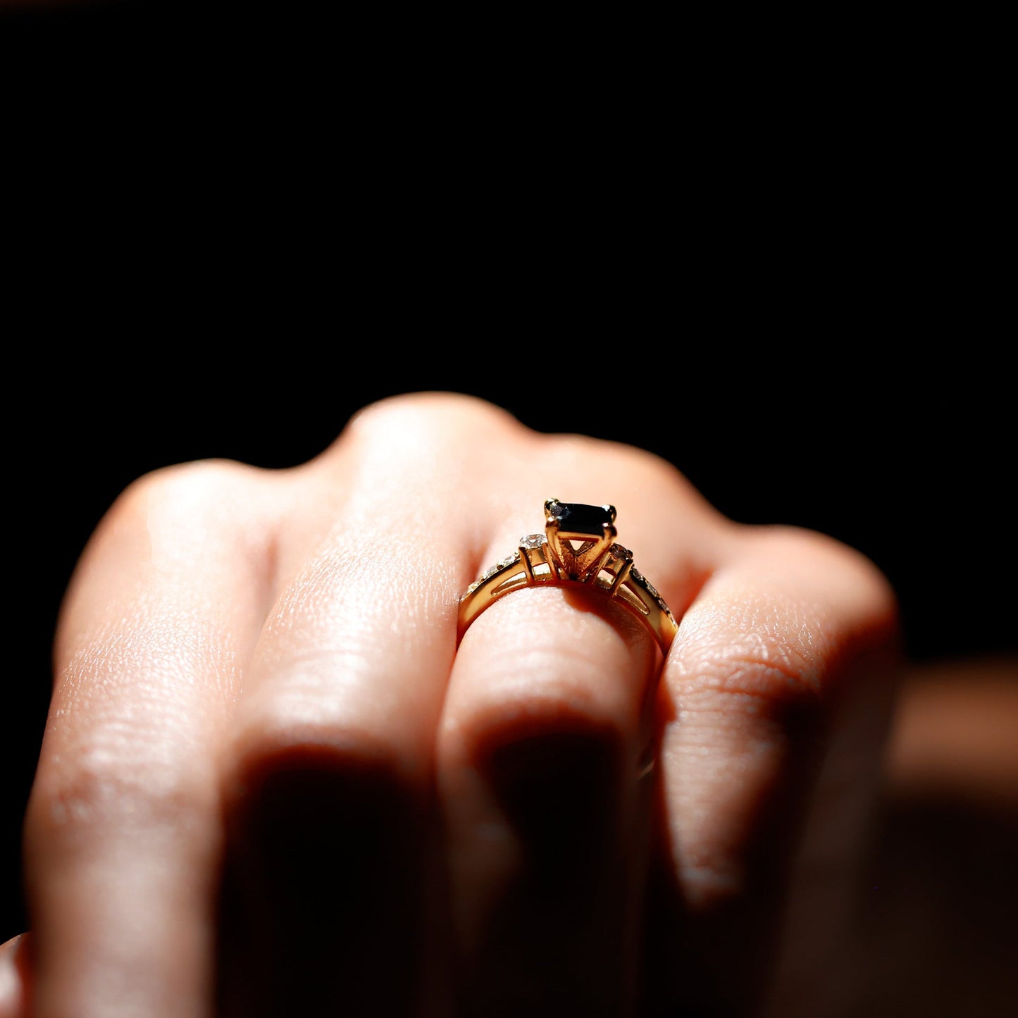 Certified 1 Carat Lab Grown Black and White Diamond Princess Cut Engagement Ring