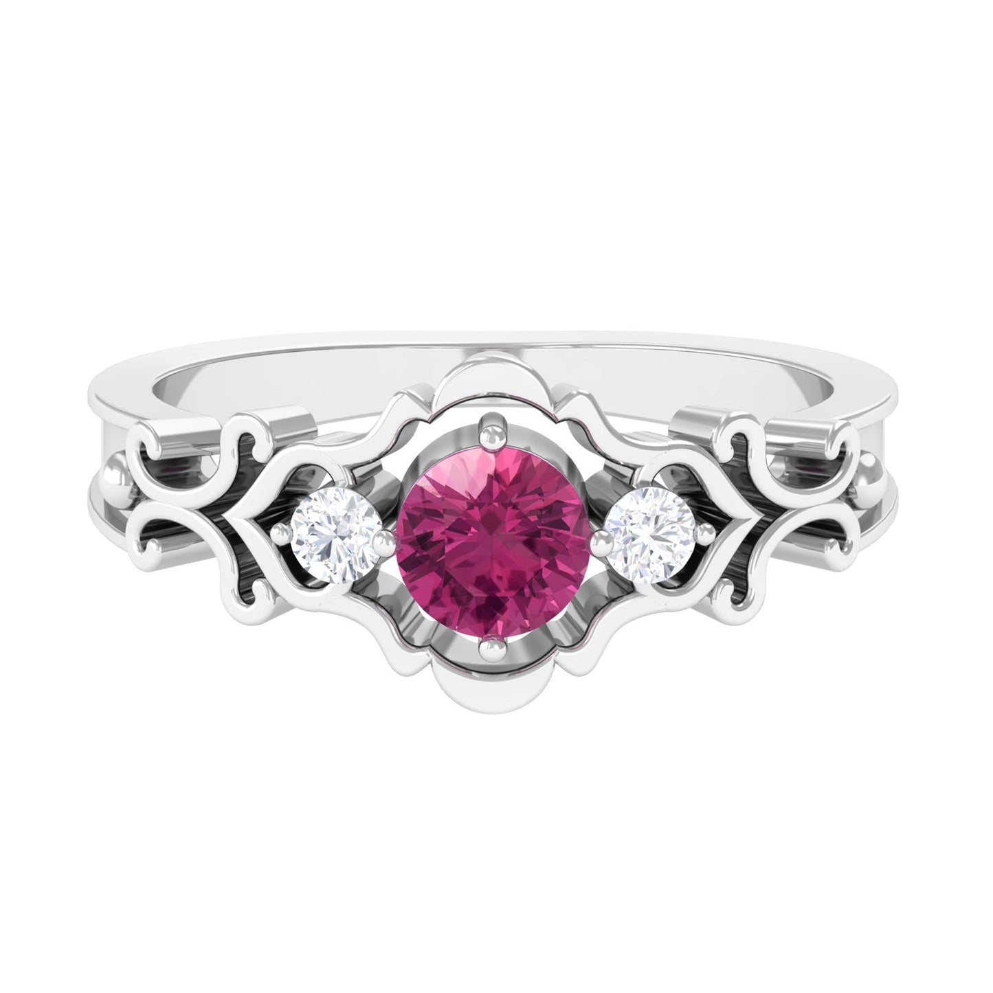 0.4 Carat Pink Tourmaline and Diamond Antique Engageement Ring