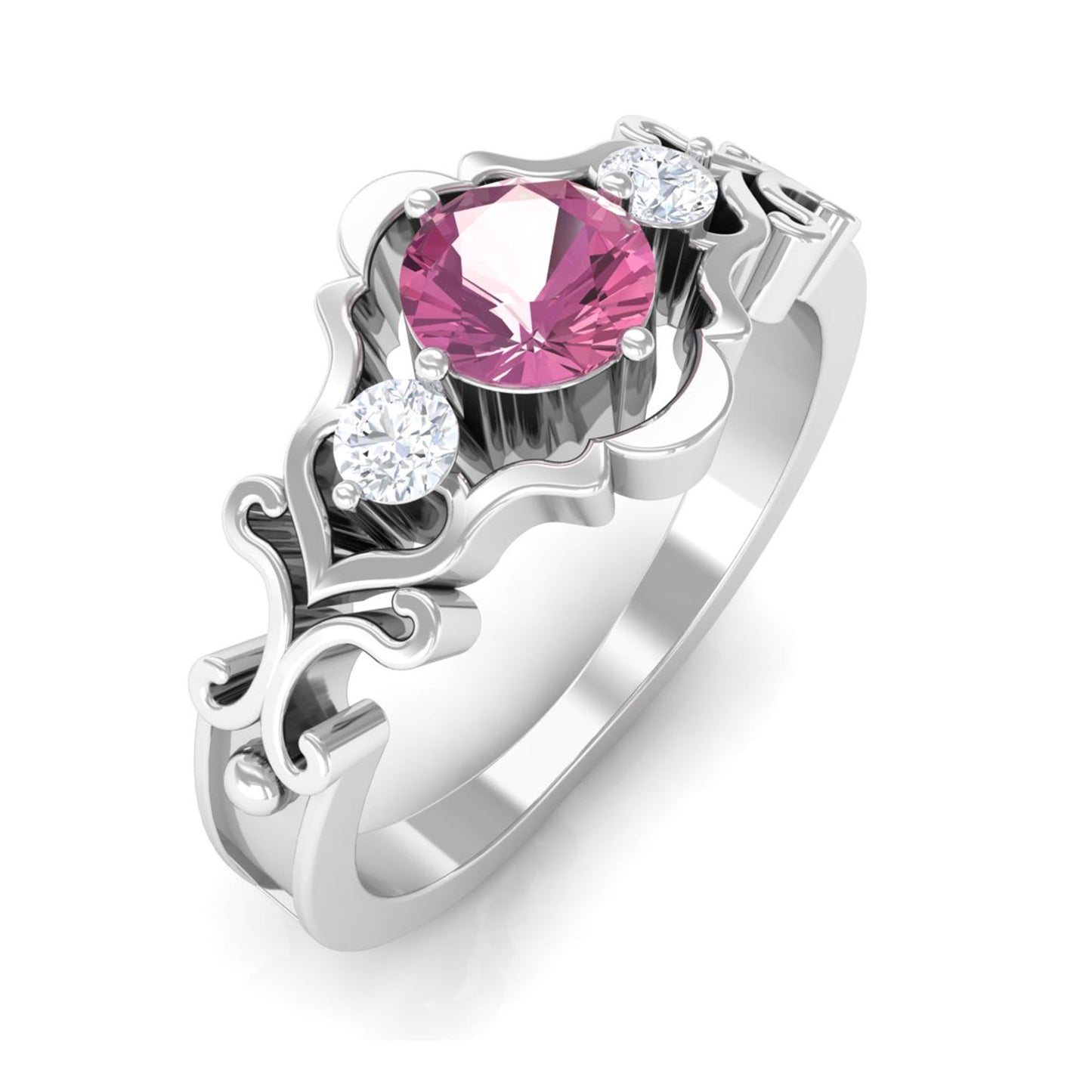 0.4 Carat Pink Tourmaline and Diamond Antique Engageement Ring