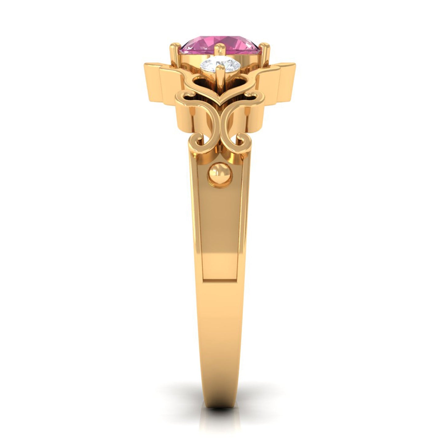 0.4 Carat Pink Tourmaline and Diamond Antique Engageement Ring