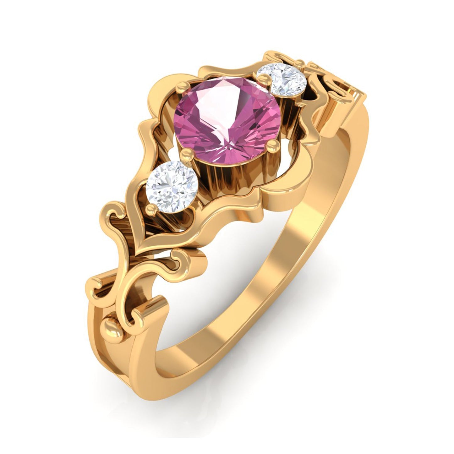 0.4 Carat Pink Tourmaline and Diamond Antique Engageement Ring