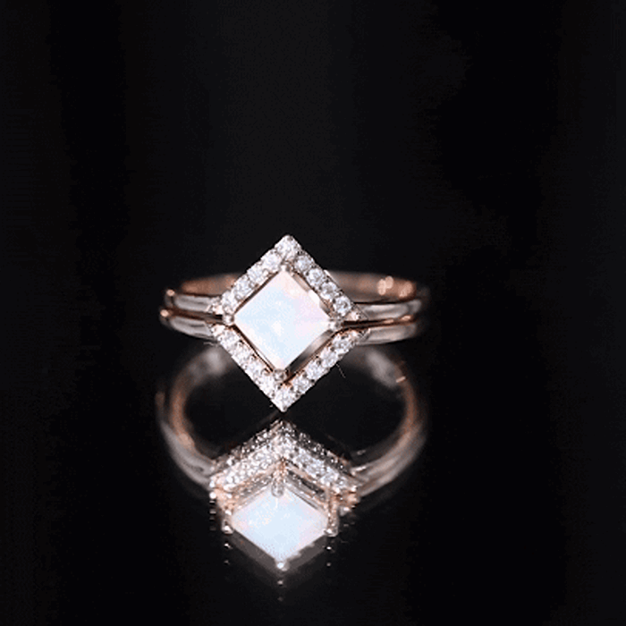 Natural Princess Cut Ethiopian Opal Engagement Ring with Diamond Enhancer