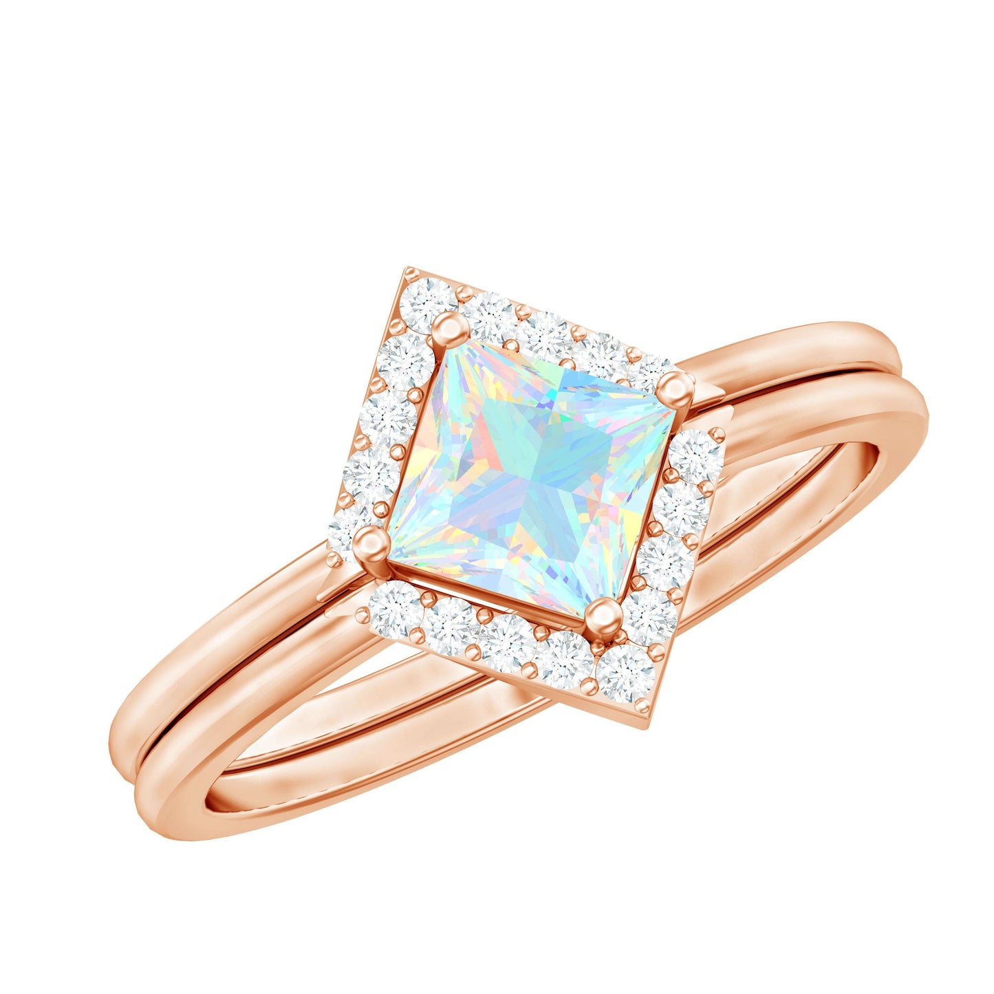 Natural Princess Cut Ethiopian Opal Engagement Ring with Diamond Enhancer