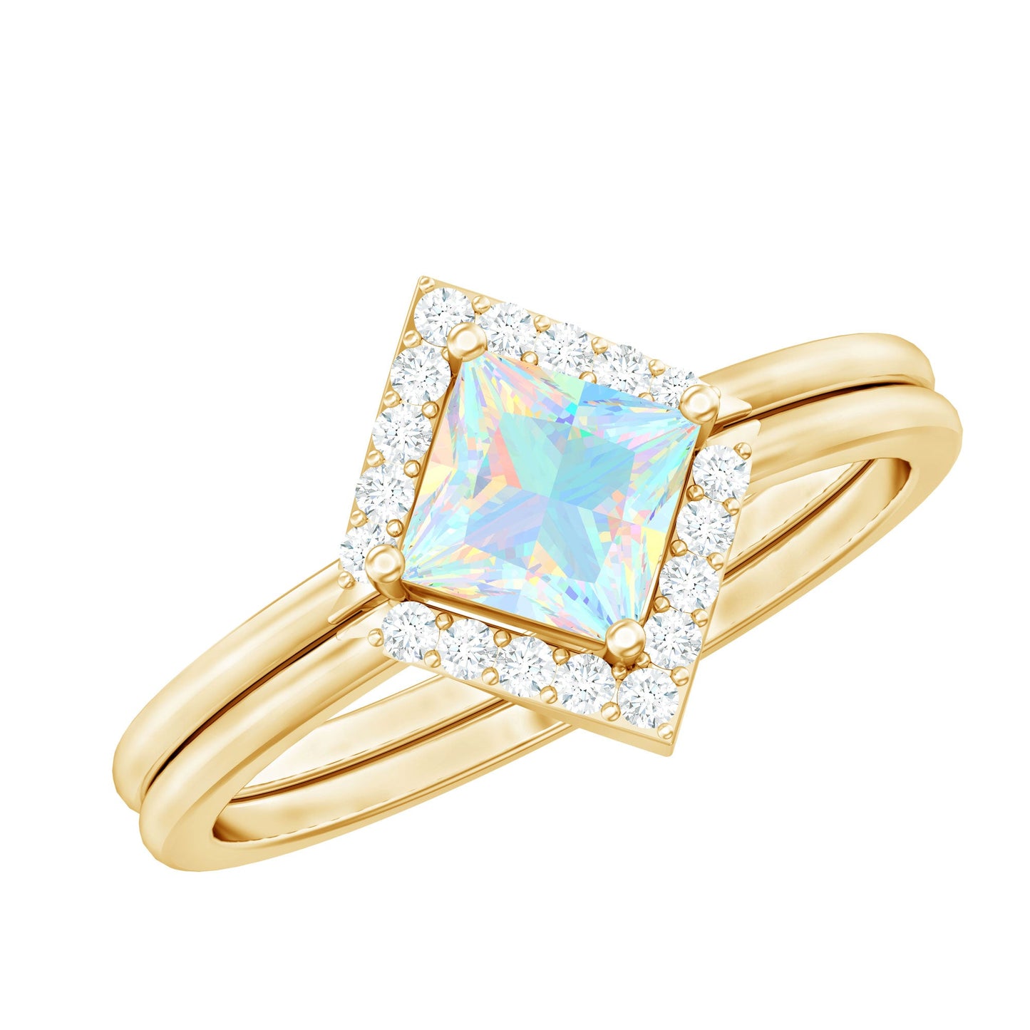 Natural Princess Cut Ethiopian Opal Engagement Ring with Diamond Enhancer