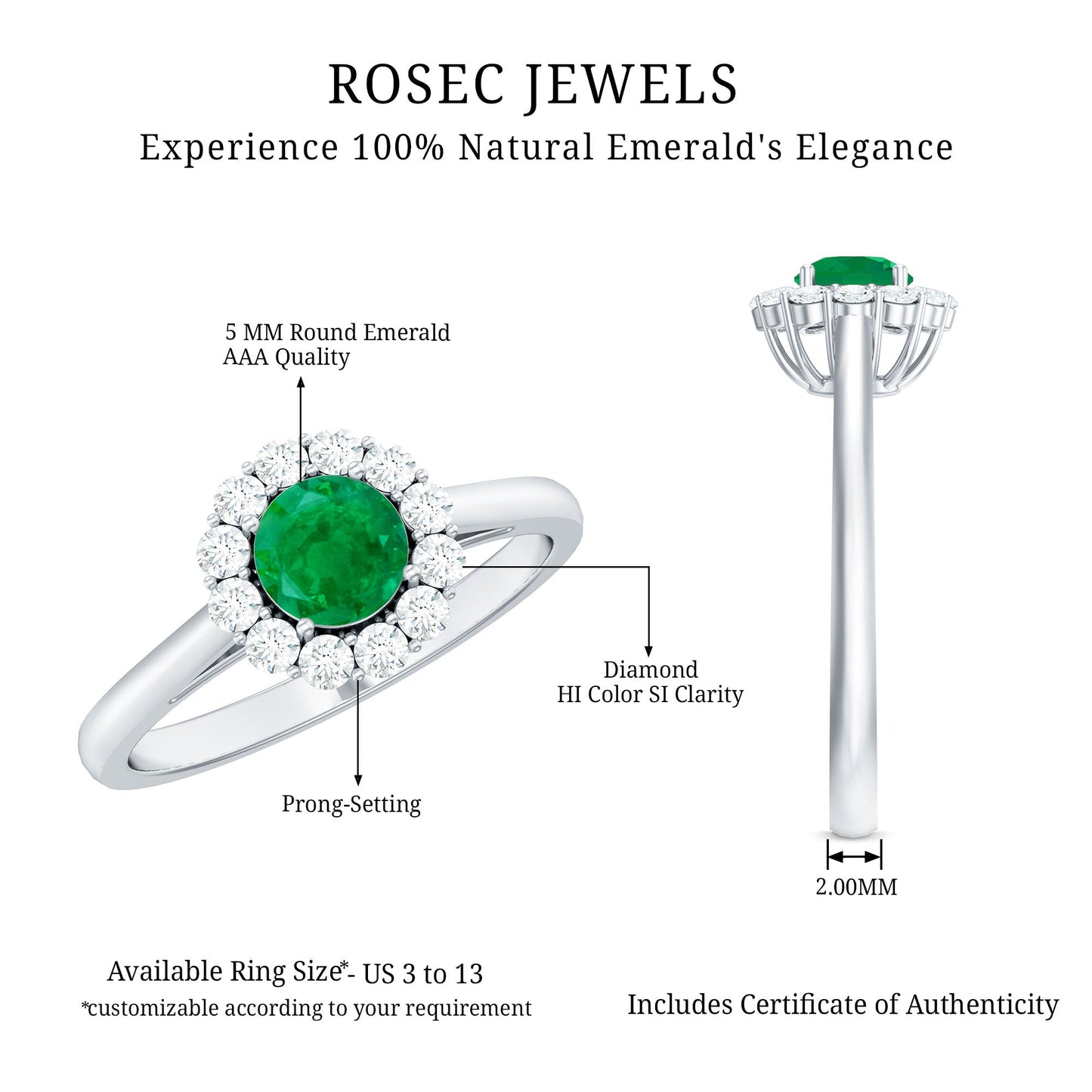 Round Emerald and Diamond Classic Engagement Ring