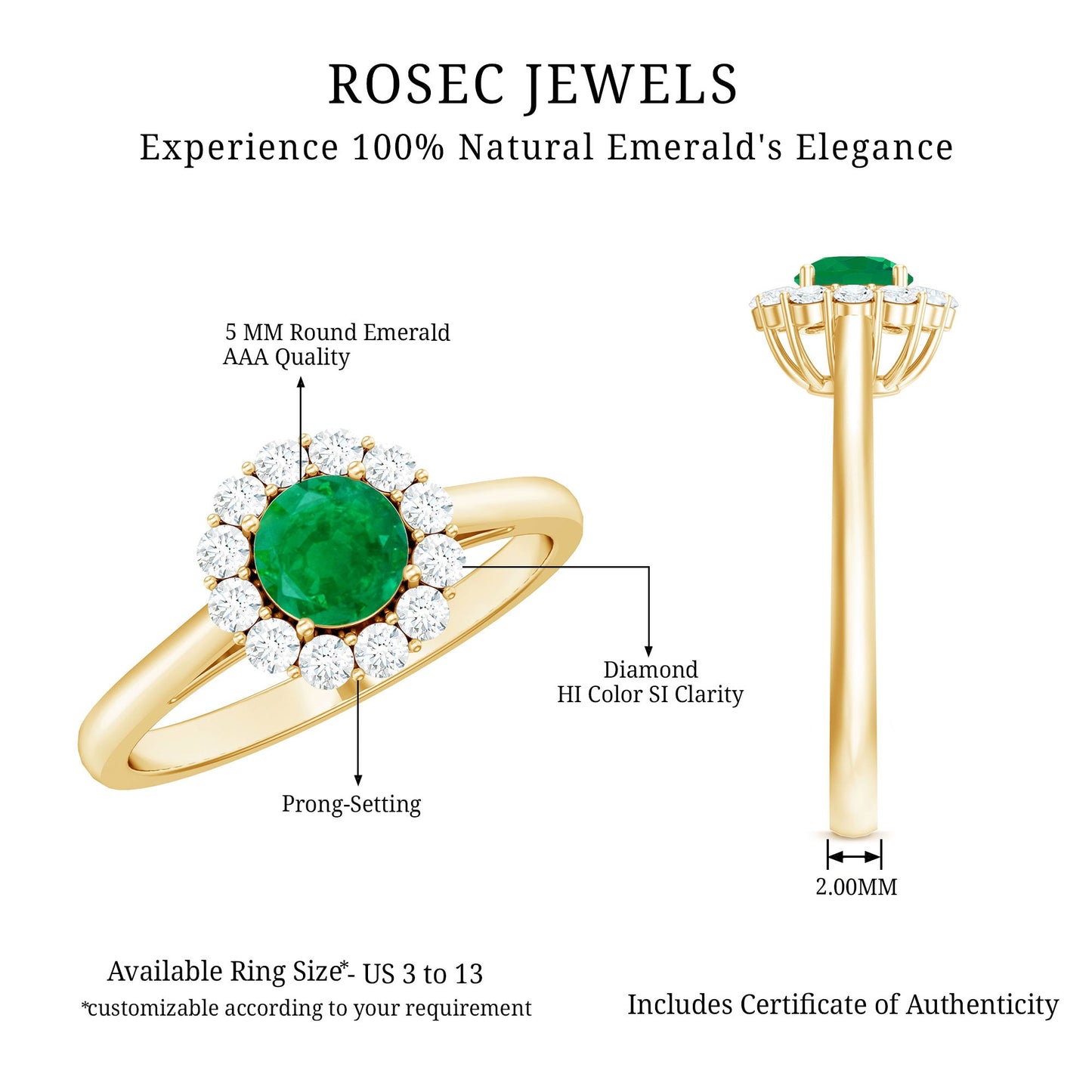 Round Emerald and Diamond Classic Engagement Ring