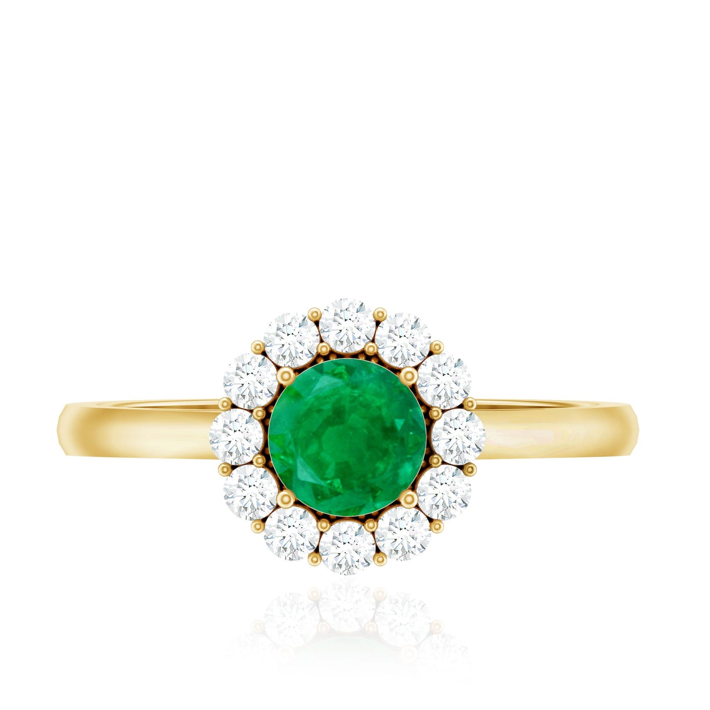 Round Emerald and Diamond Classic Engagement Ring