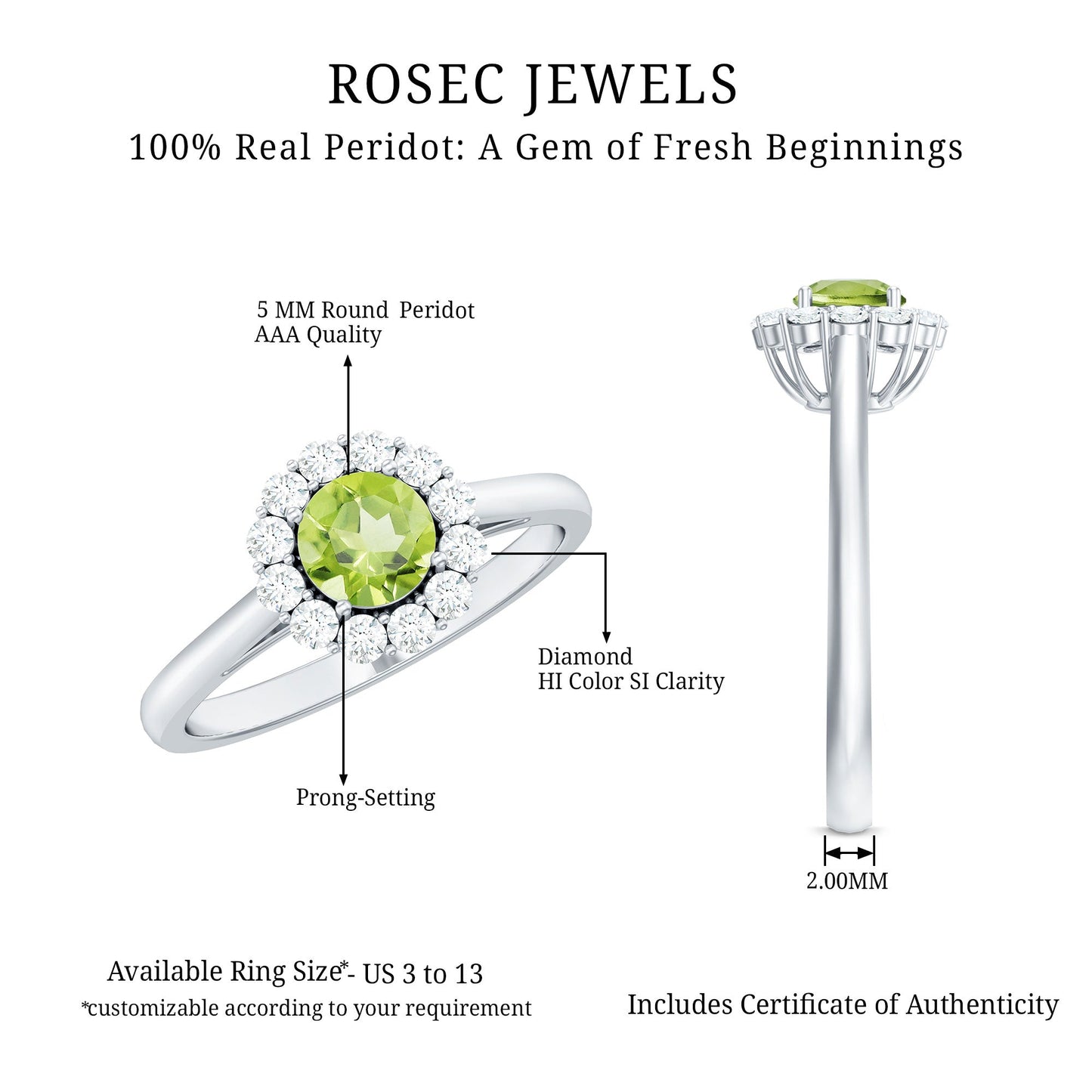 Natural Half Carat Peridot Engagement Ring with Diamond Halo
