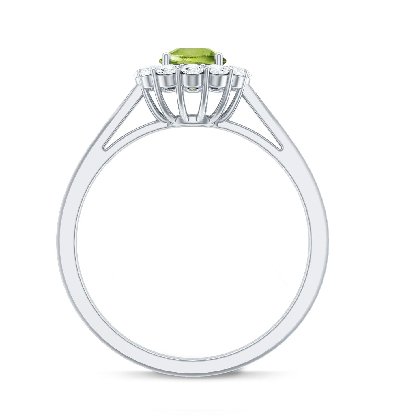 Natural Half Carat Peridot Engagement Ring with Diamond Halo