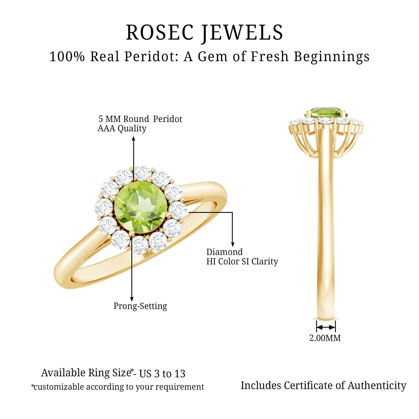 Natural Half Carat Peridot Engagement Ring with Diamond Halo