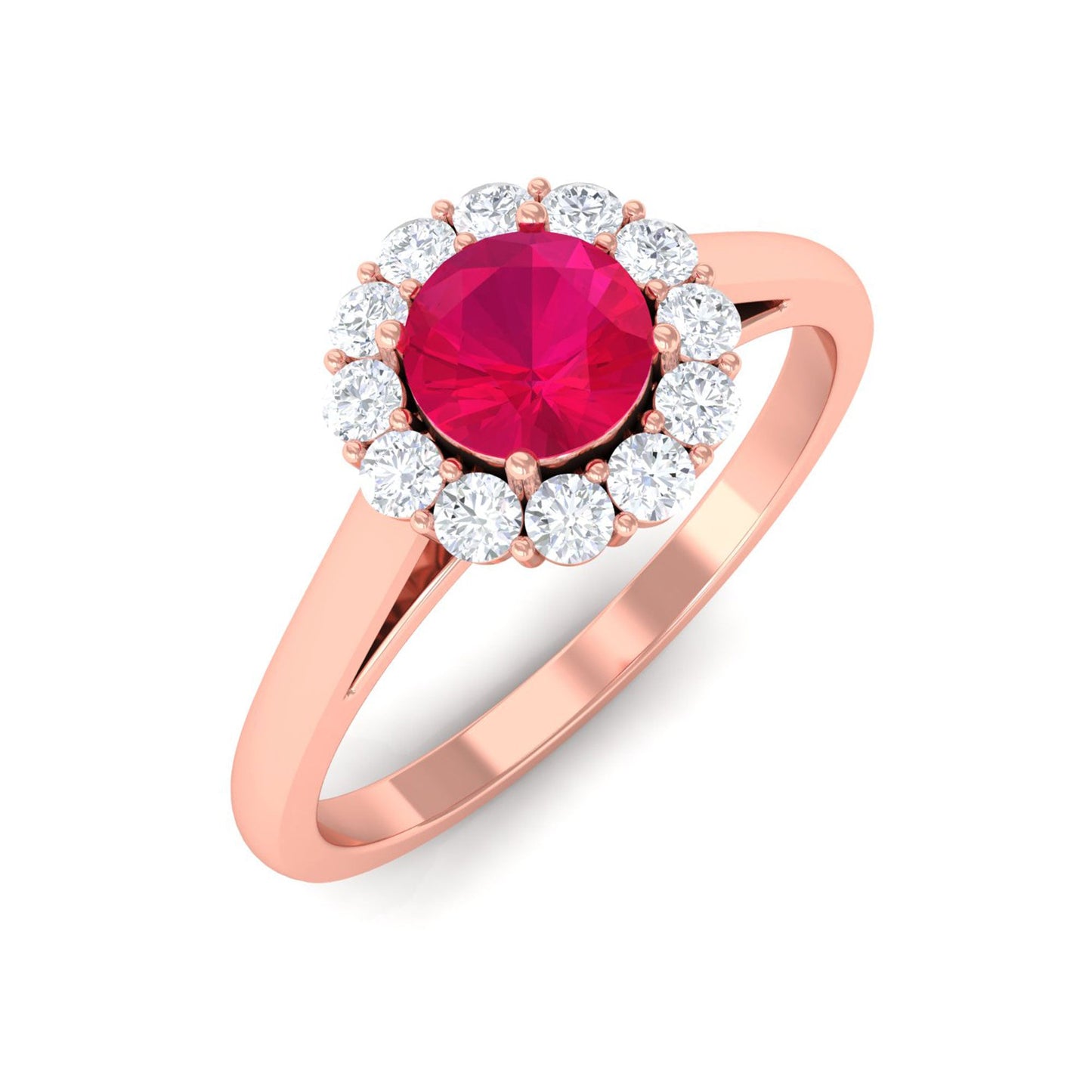 Natural 0.6 Carat Ruby Engagement Ring with Diamond Halo