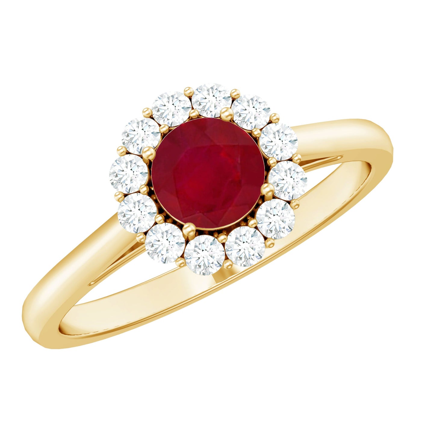 Natural 0.6 Carat Ruby Engagement Ring with Diamond Halo