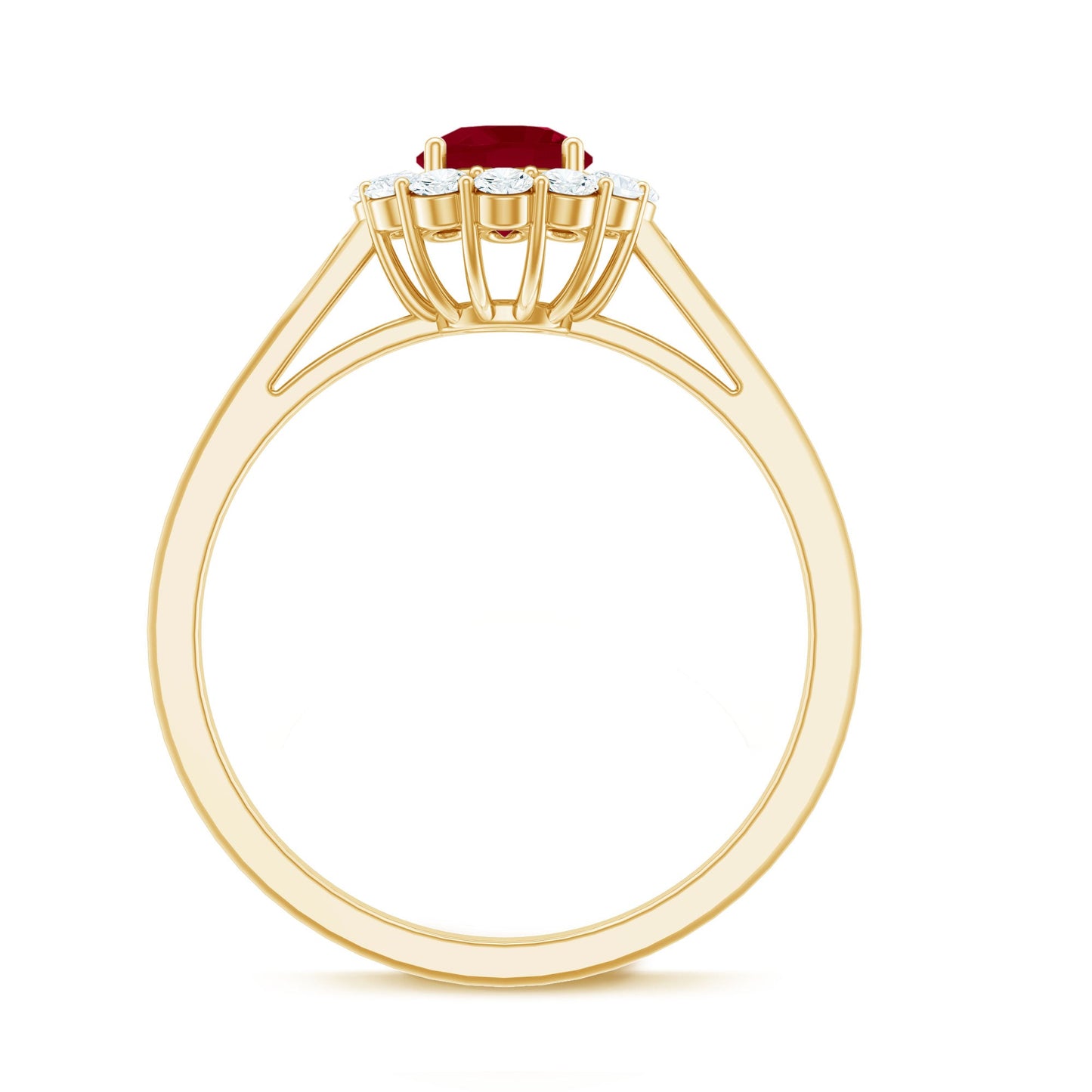 Natural 0.6 Carat Ruby Engagement Ring with Diamond Halo