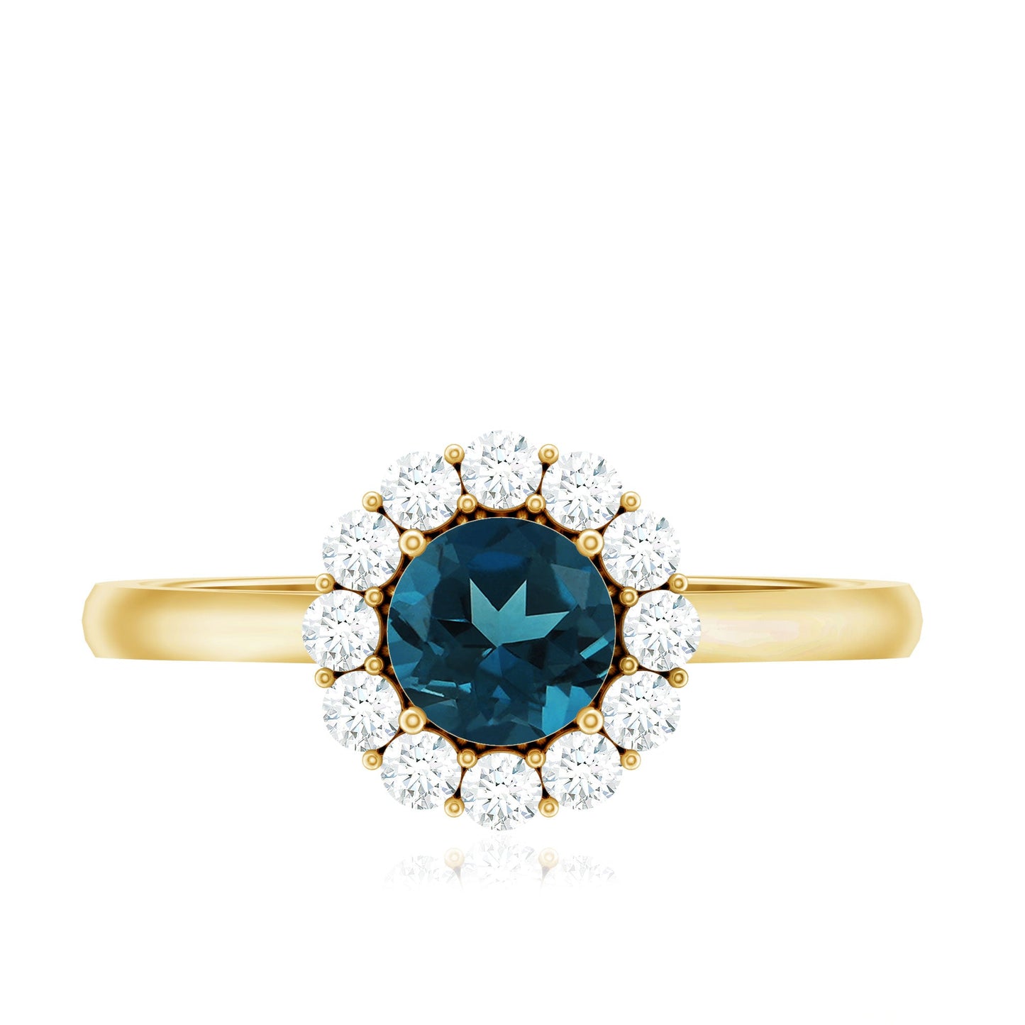 Certified London Blue Topaz and Diamond Halo Engagement Ring