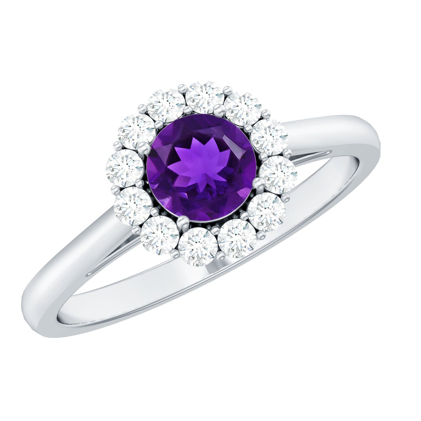 Natural Amethyst Engagement Ring with Diamond Halo for Women
