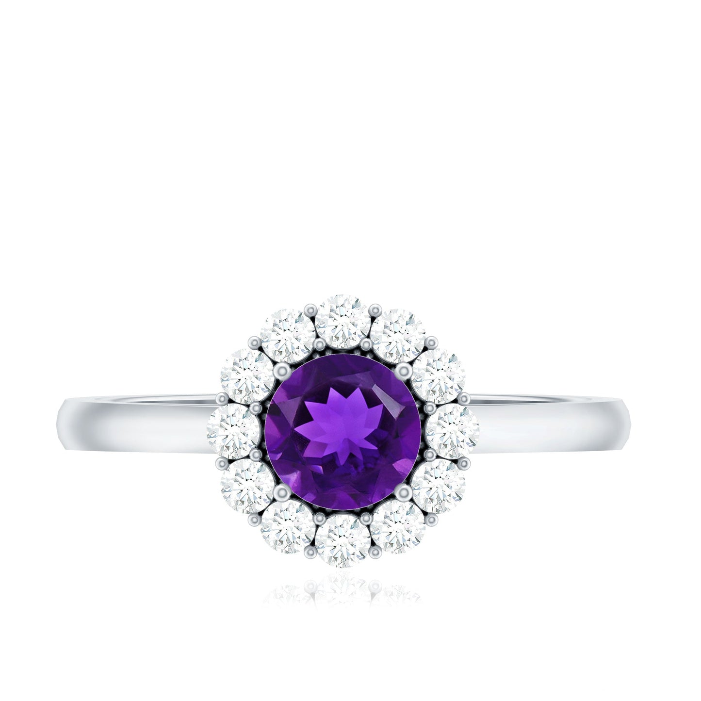 Natural Amethyst Engagement Ring with Diamond Halo for Women