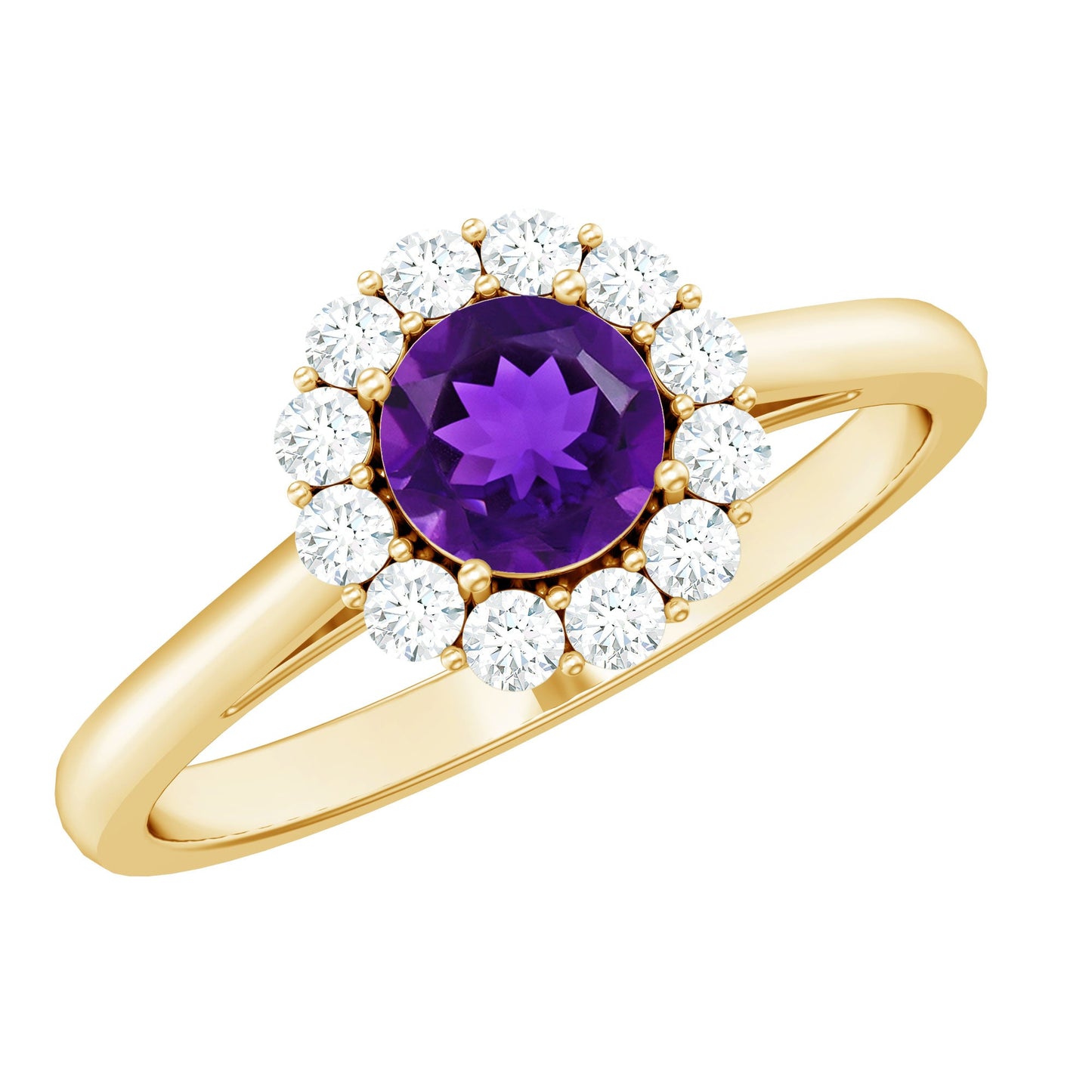Natural Amethyst Engagement Ring with Diamond Halo for Women