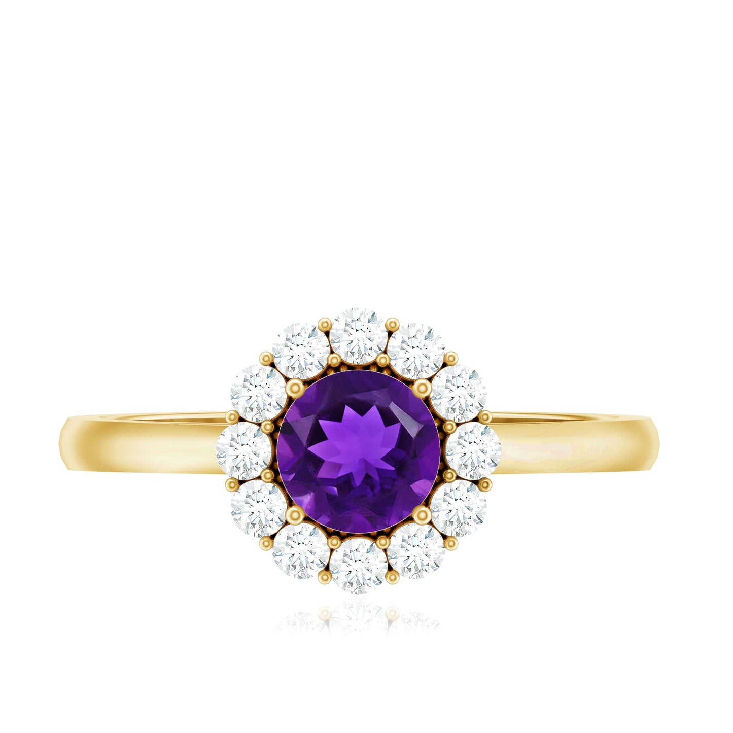 Natural Amethyst Engagement Ring with Diamond Halo for Women