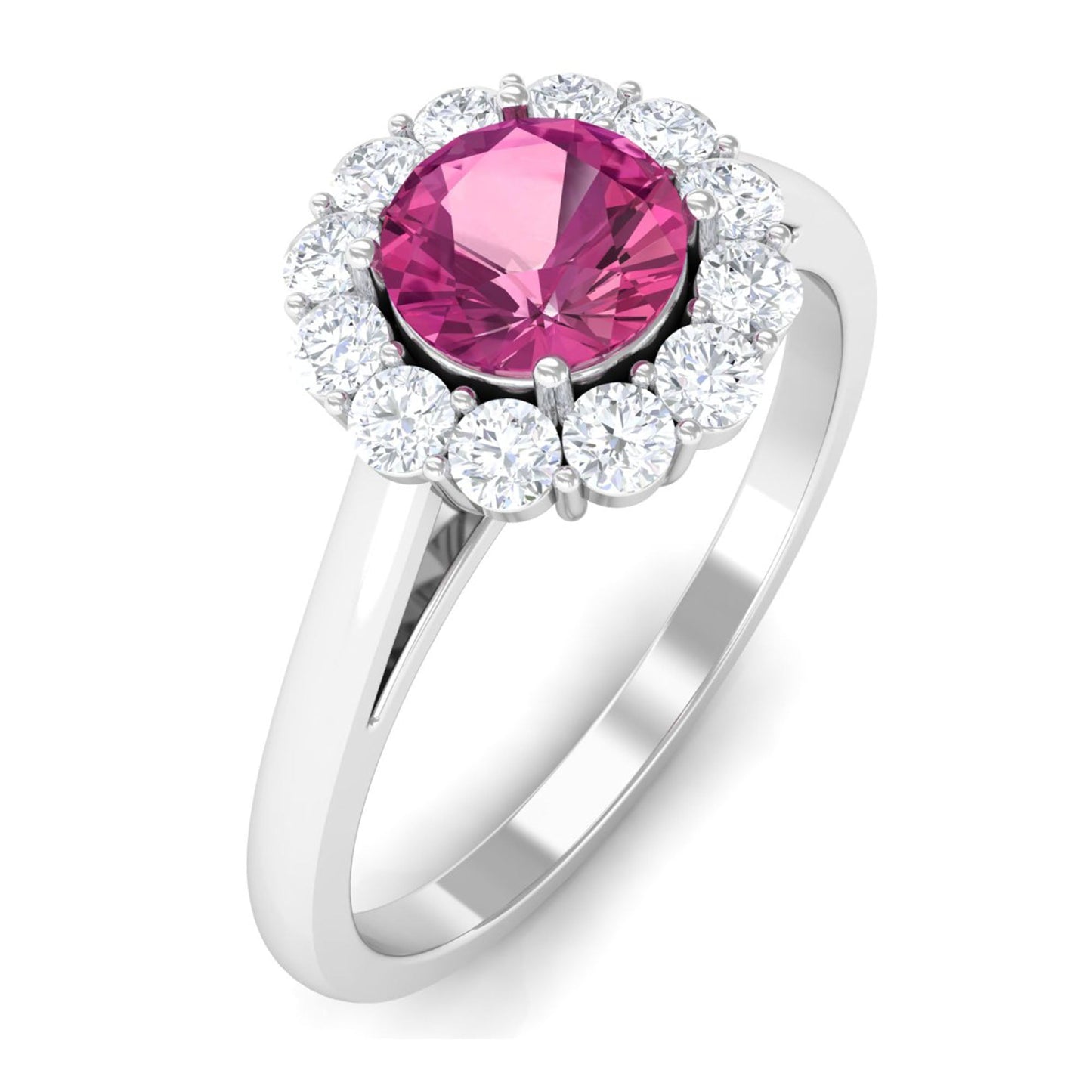 0.45 Carat Pink Tourmaline and Diamond Halo Engagement Ring