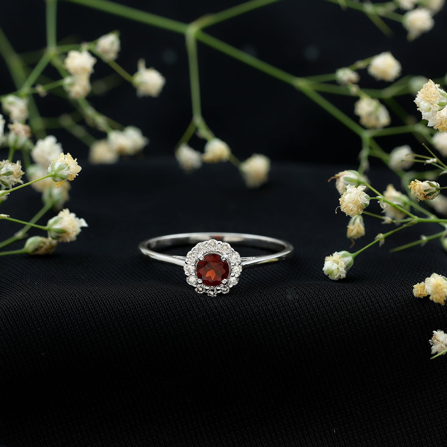 Certified 2.3 Carat Real Garnet Engagement Ring with Diamond Halo