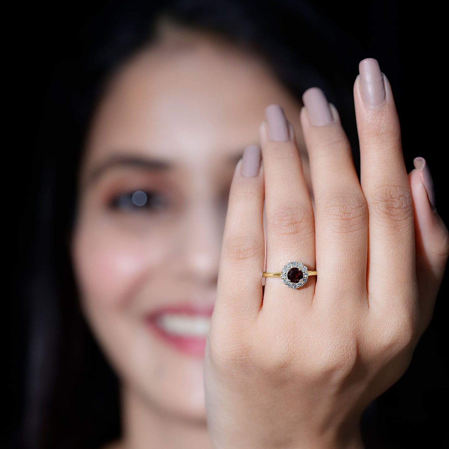Certified 2.3 Carat Real Garnet Engagement Ring with Diamond Halo