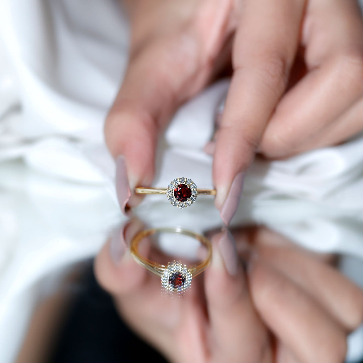 Certified 2.3 Carat Real Garnet Engagement Ring with Diamond Halo