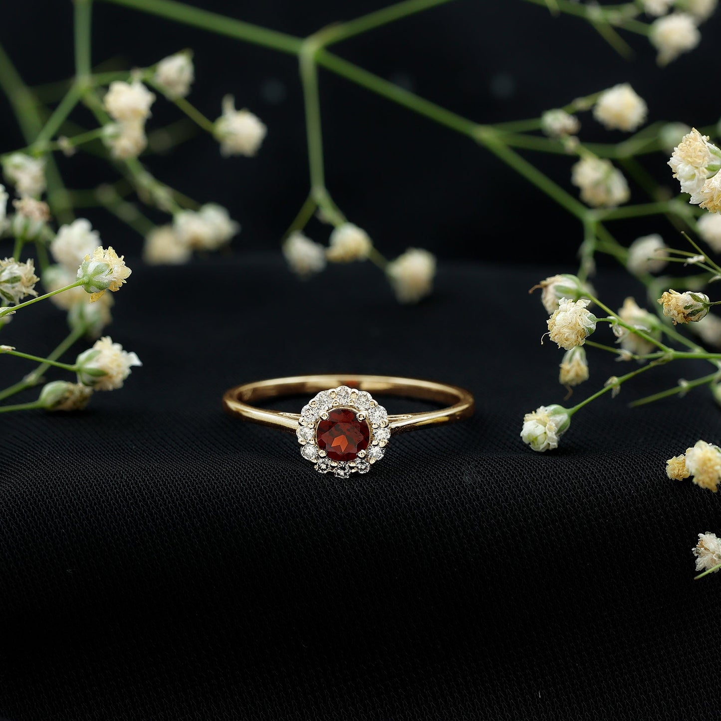 Certified 2.3 Carat Real Garnet Engagement Ring with Diamond Halo