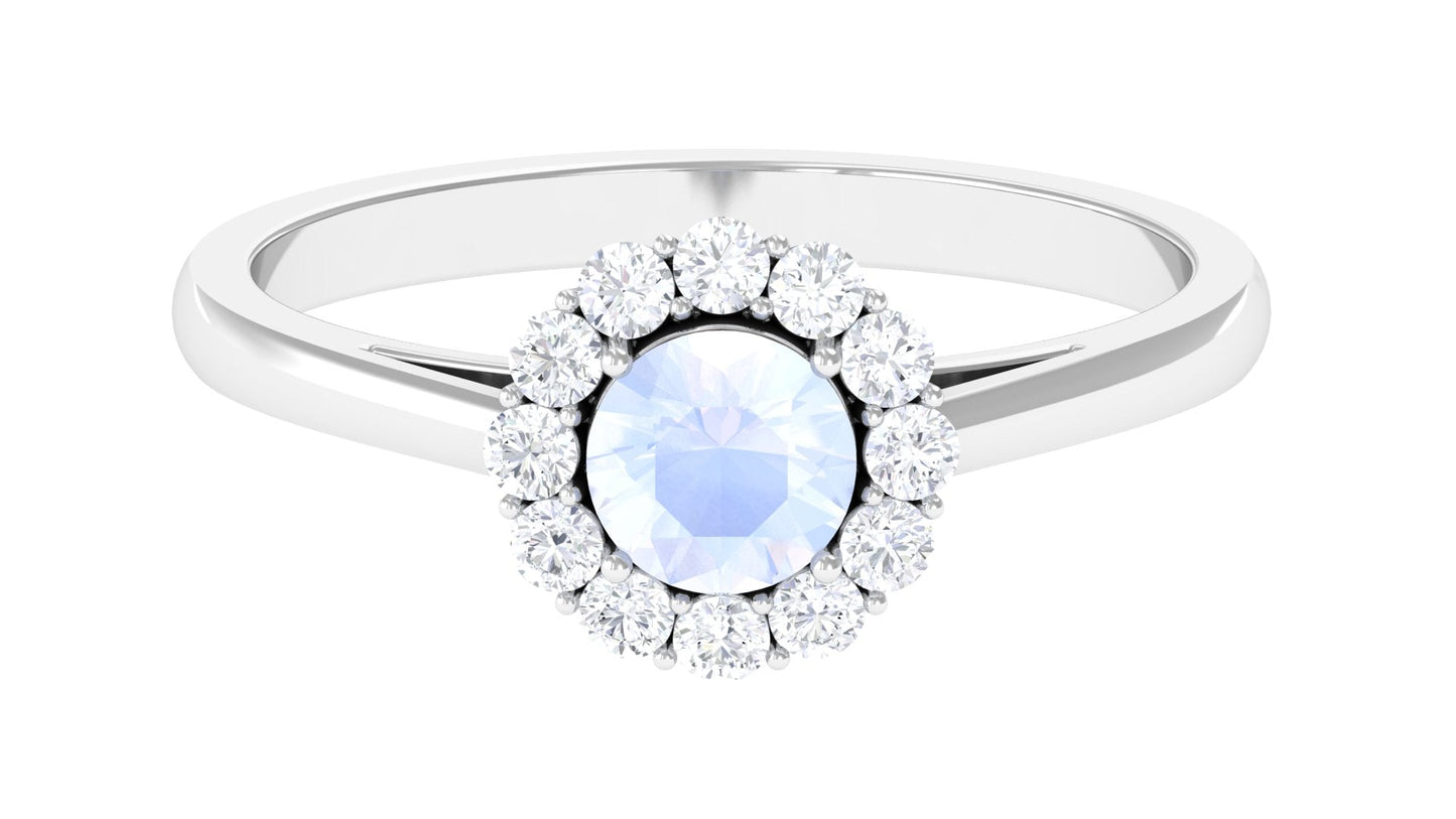 0.3 Carat Moonstone and Diamond Floating Halo Engagement Ring