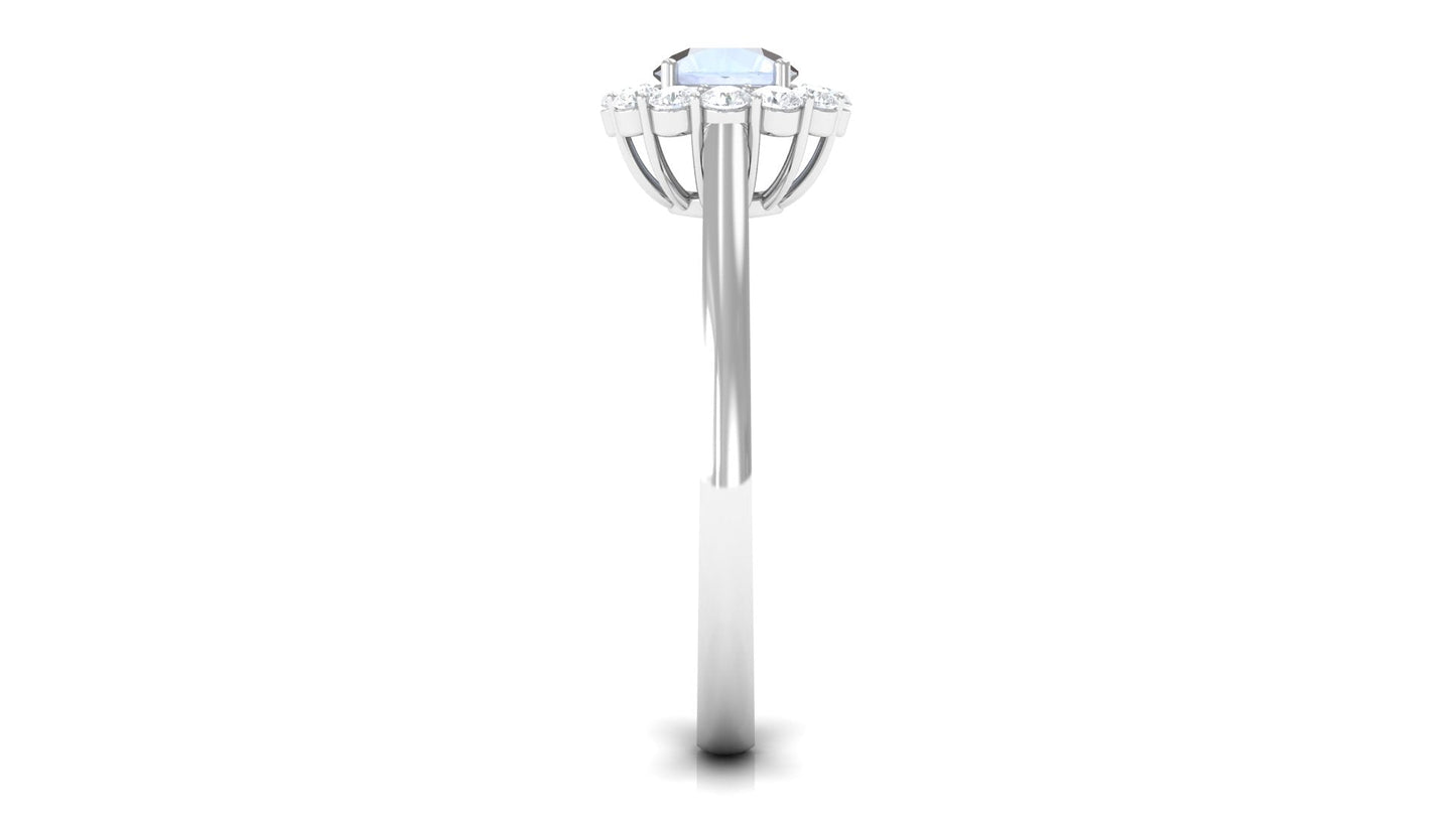 0.3 Carat Moonstone and Diamond Floating Halo Engagement Ring