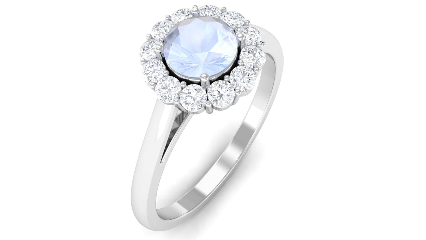 0.3 Carat Moonstone and Diamond Floating Halo Engagement Ring
