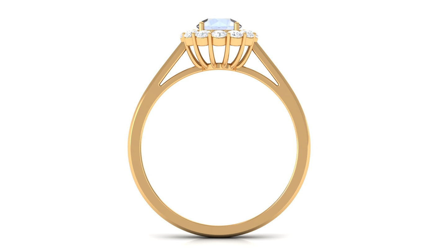 0.3 Carat Moonstone and Diamond Floating Halo Engagement Ring