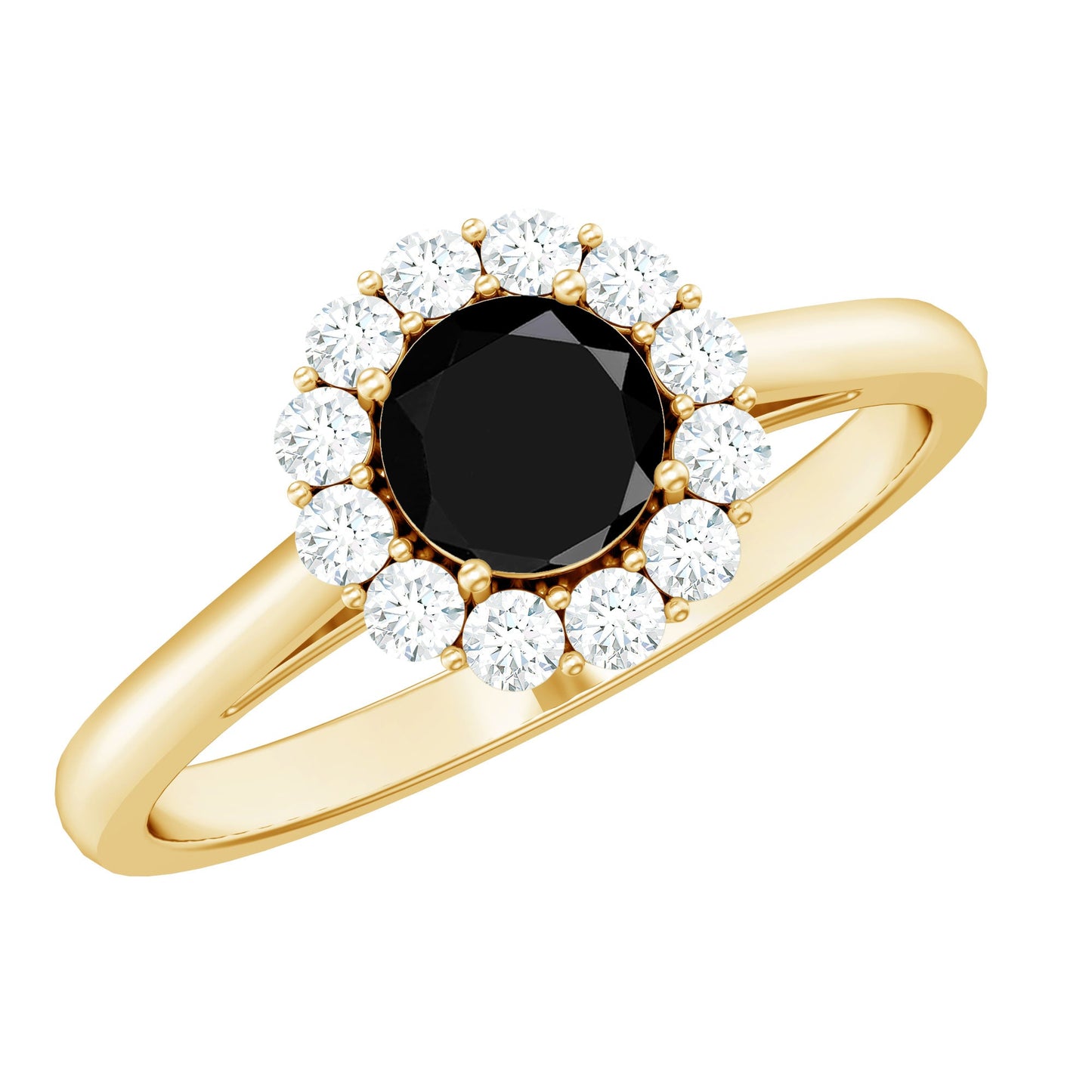 Minimalist Black Spinel Engagement Ring with Diamond Halo