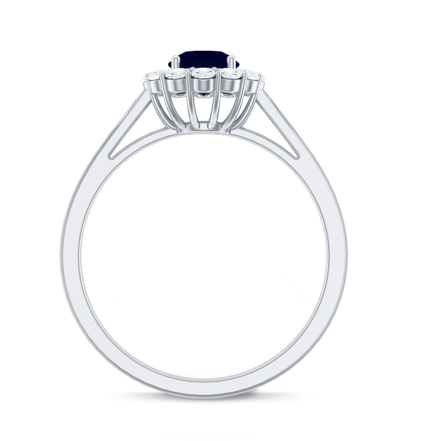 Genuine 0.9 Carat Blue Sapphire and Diamond Round Halo Engagement Ring