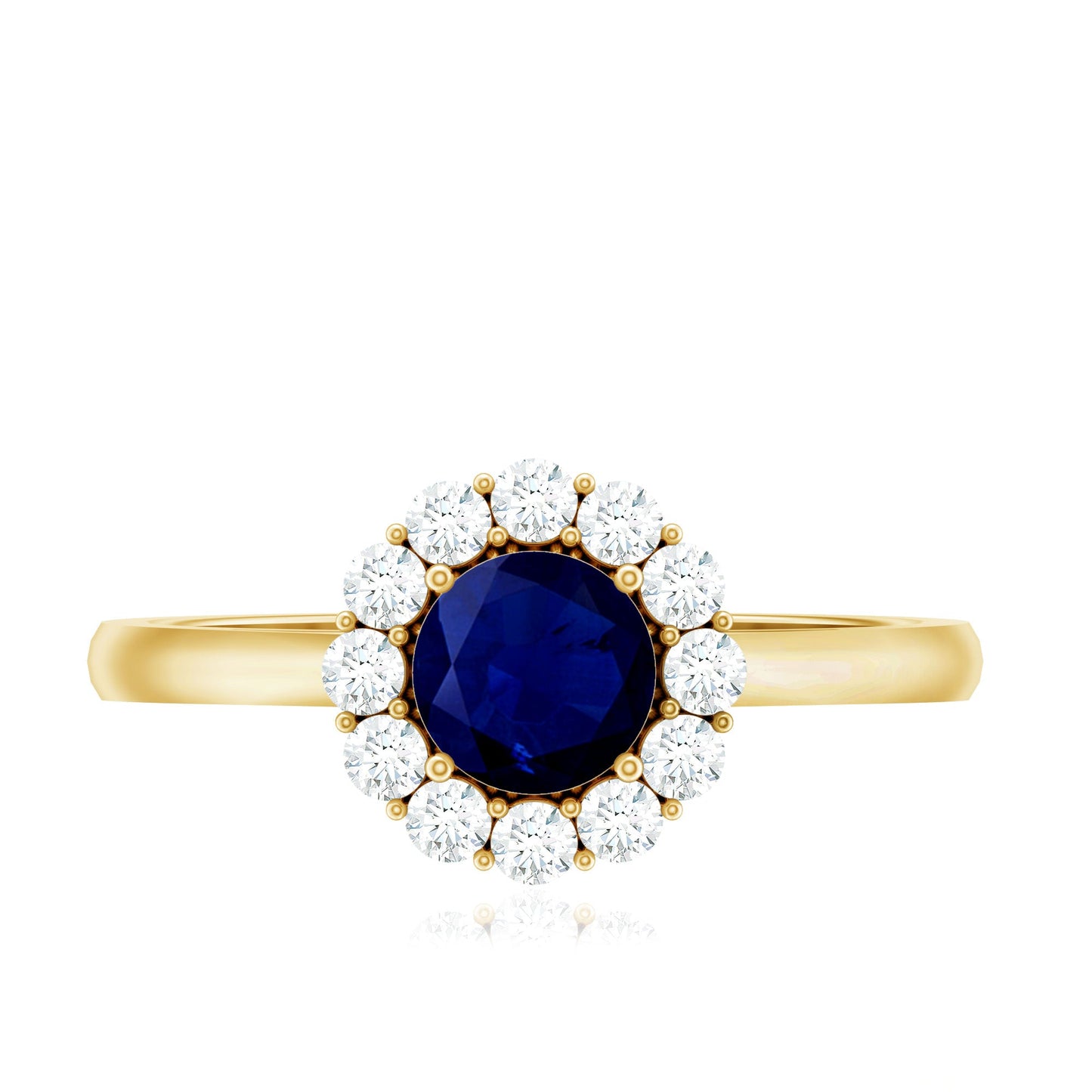 Genuine 0.9 Carat Blue Sapphire and Diamond Round Halo Engagement Ring